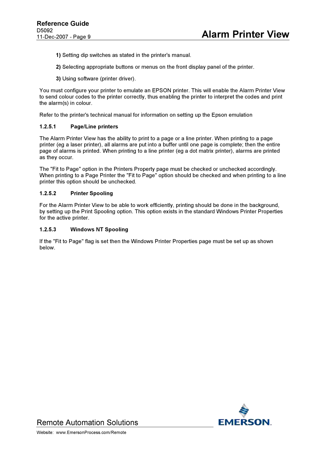 Emerson Process Management D5092 manual Page/Line printers, Printer Spooling, Windows NT Spooling 