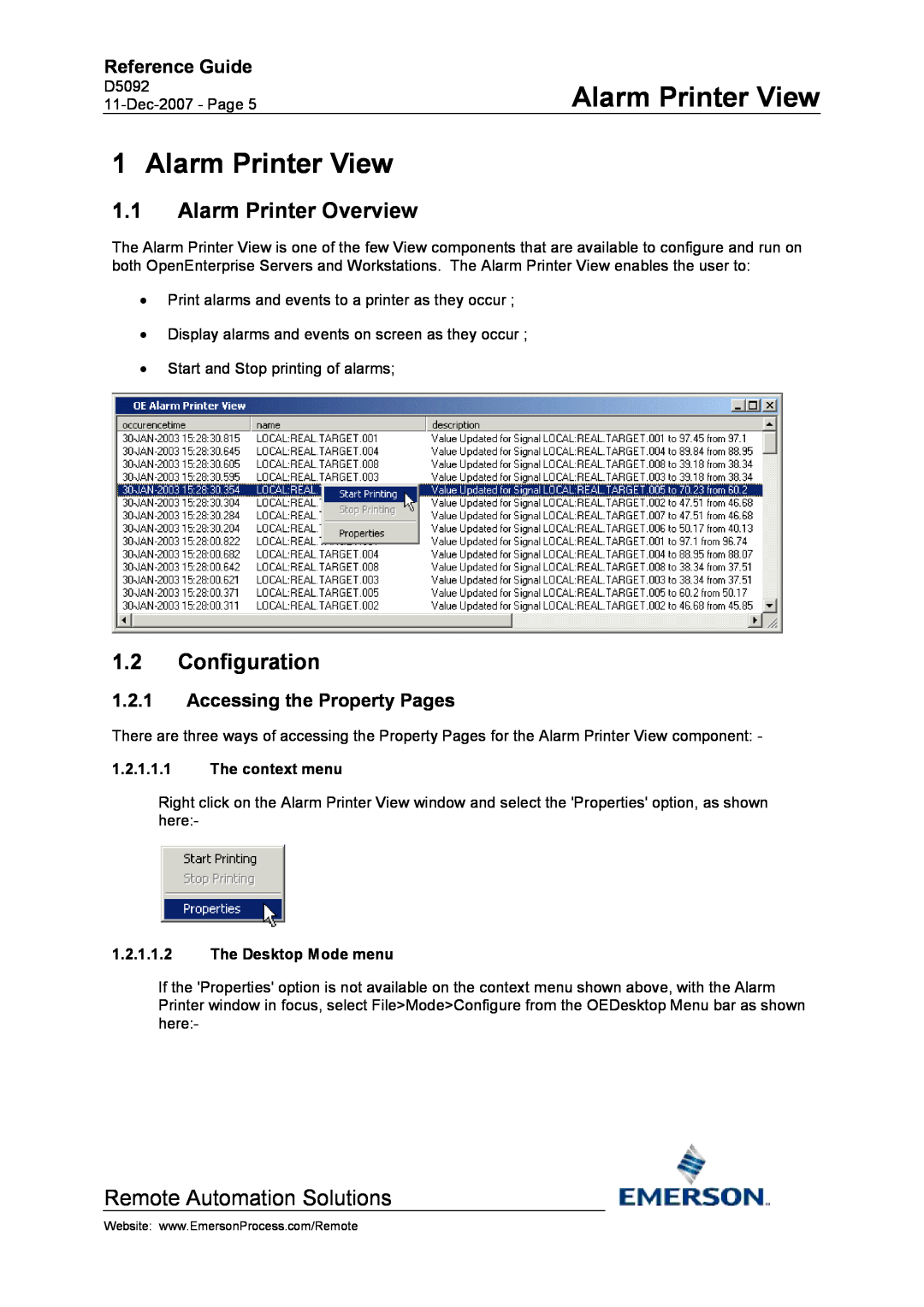 Emerson Process Management D5092 Alarm Printer View, Alarm Printer Overview, Configuration, Accessing the Property Pages 