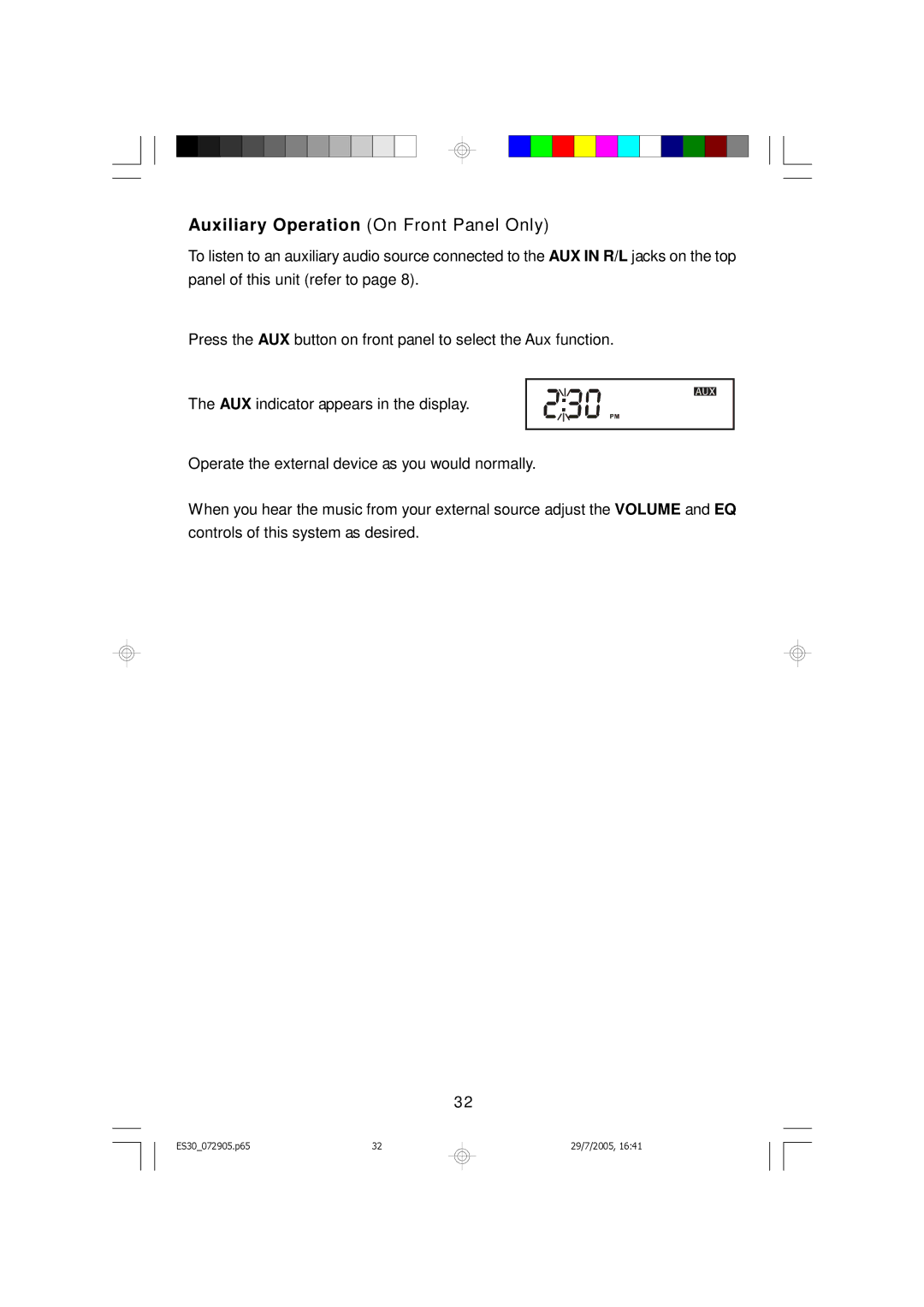 Emerson Process Management ES30 owner manual Auxiliary Operation On Front Panel Only 