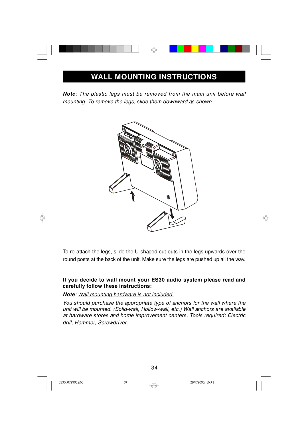 Emerson Process Management ES30 owner manual Wall Mounting Instructions 