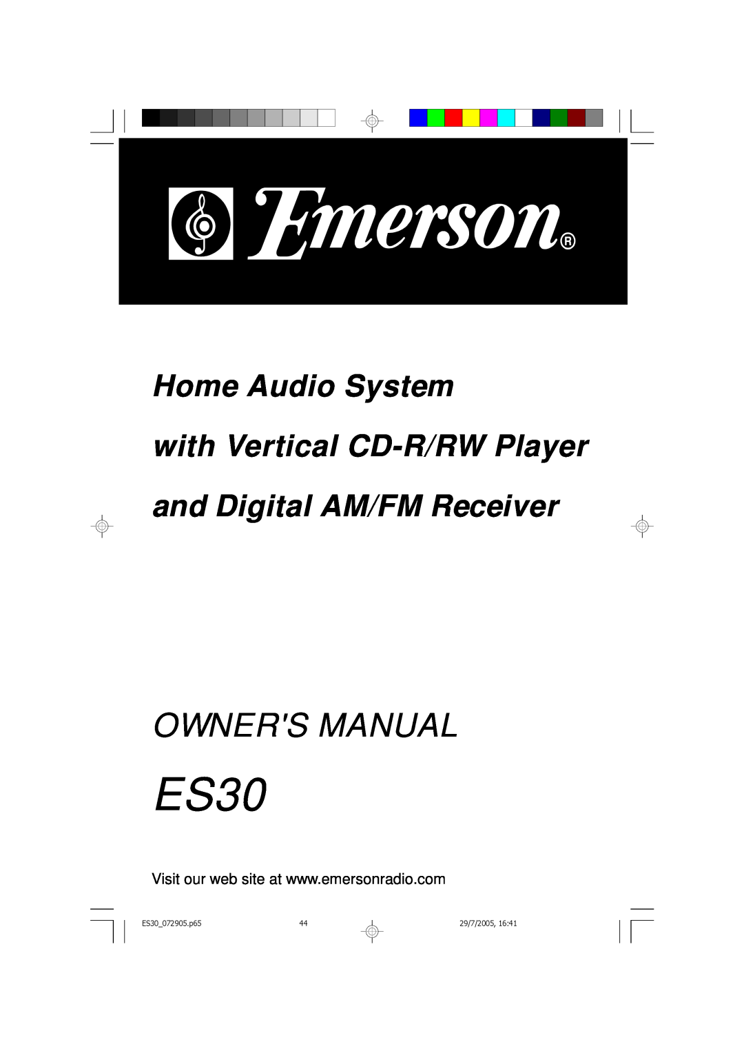 Emerson Process Management owner manual Owners Manual, Home Audio System with Vertical CD-R/RWPlayer, ES30_072905.p65 