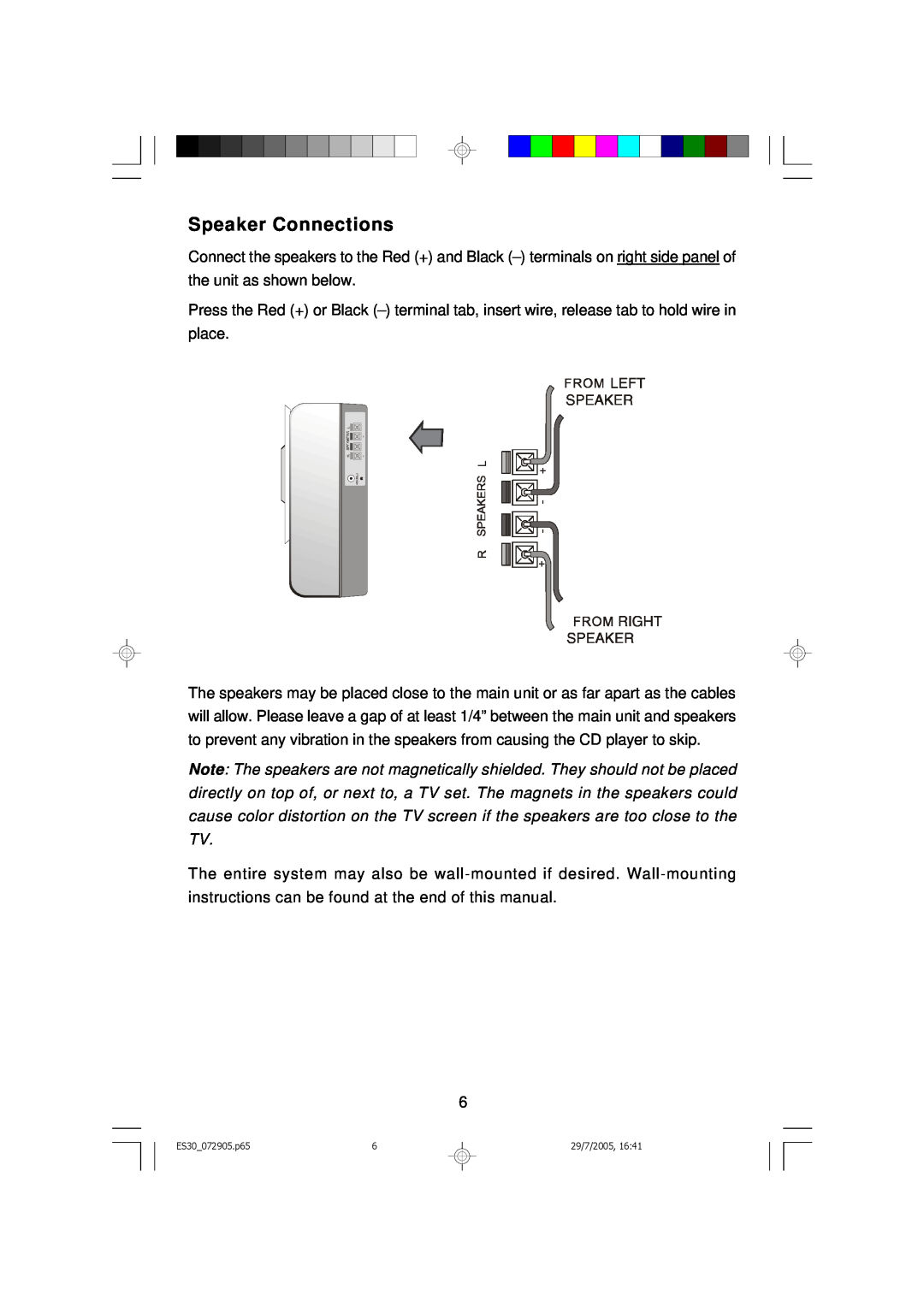 Emerson Process Management ES30 owner manual Speaker Connections 