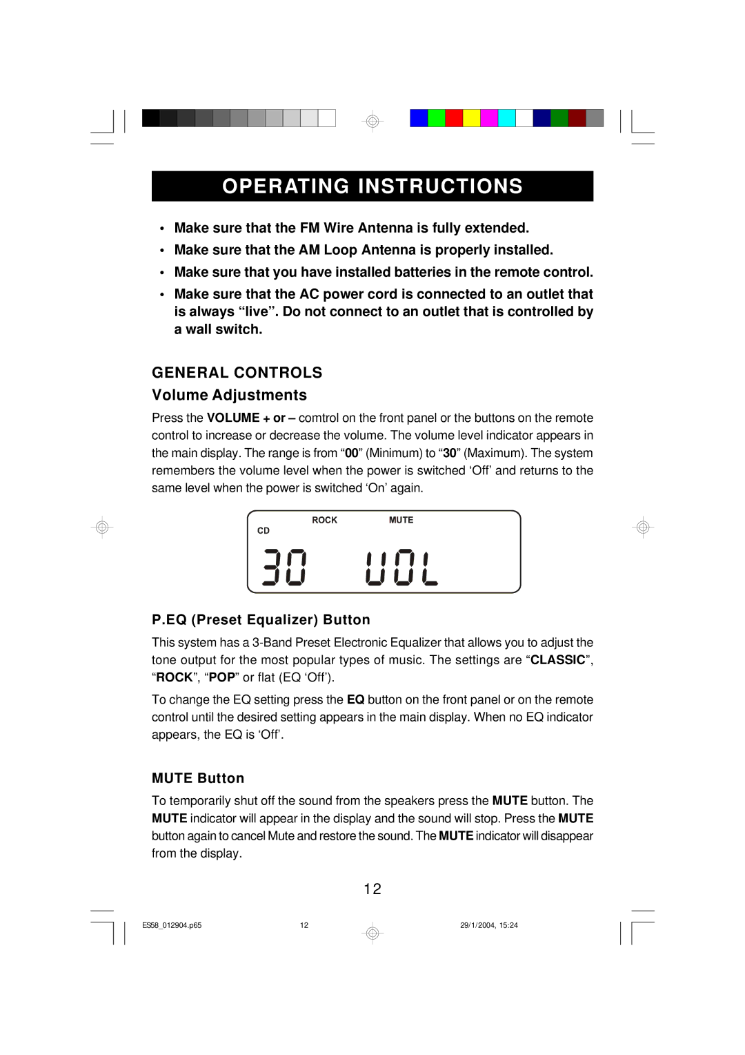 Emerson Process Management ES58 owner manual General Controls, Volume Adjustments, EQ Preset Equalizer Button, Mute Button 