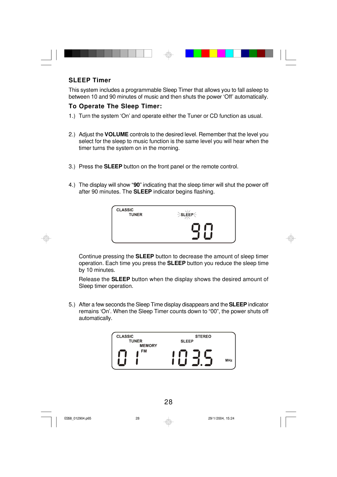 Emerson Process Management ES58 owner manual To Operate The Sleep Timer 