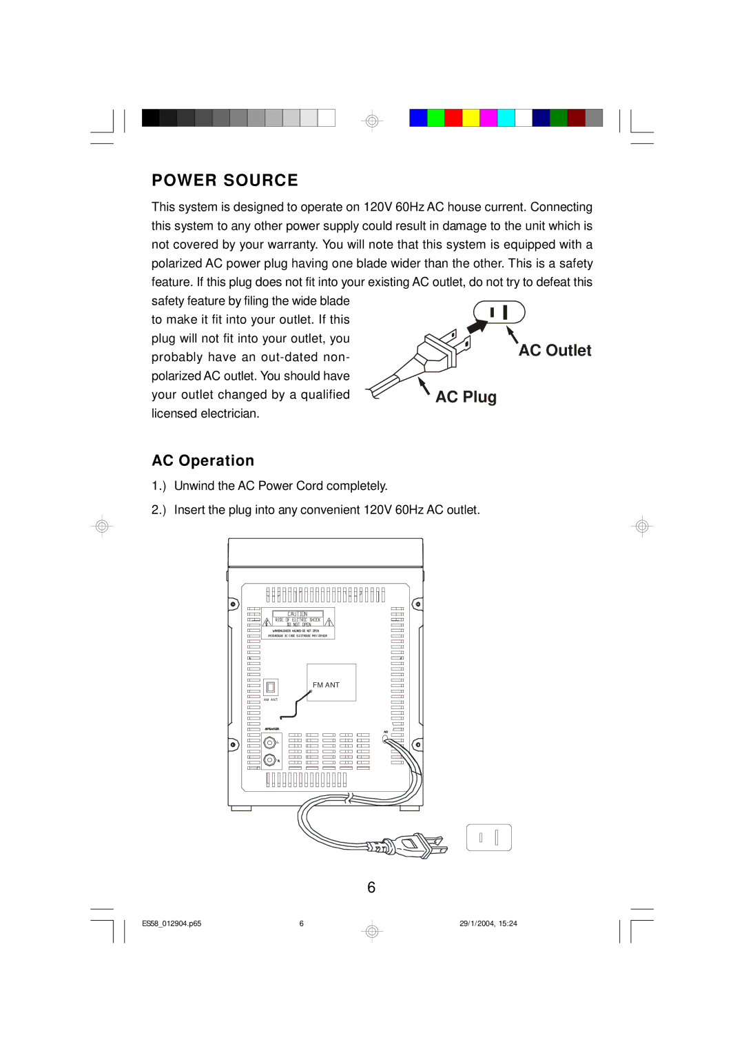 Emerson Process Management ES58 owner manual Power Source, AC Operation 