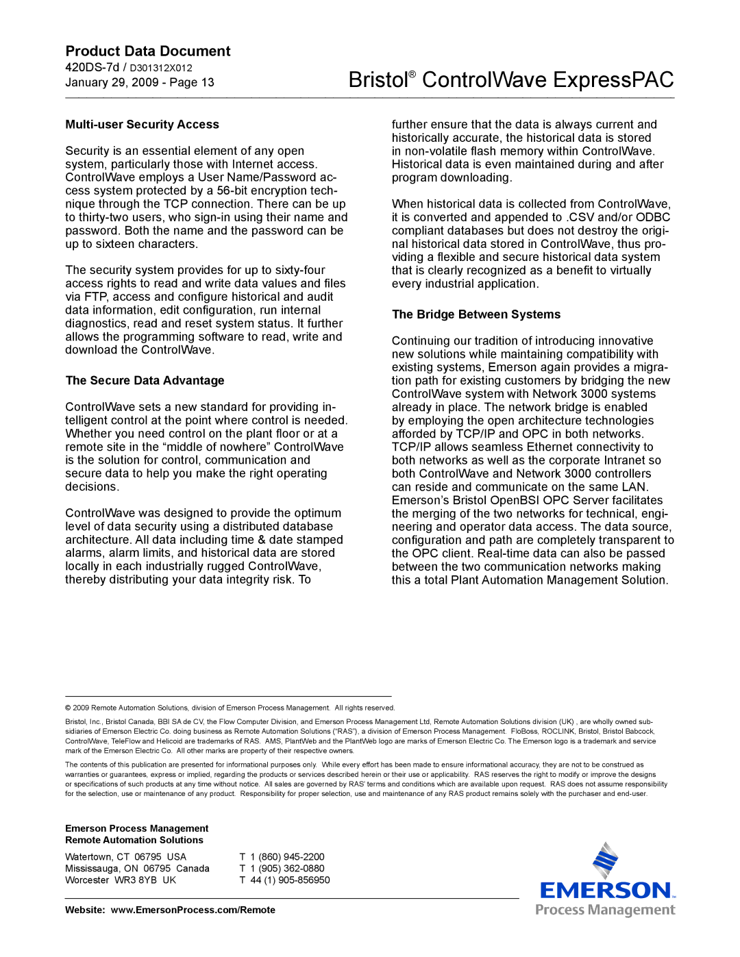 Emerson Process Management ExpressPAC manual Multi-user Security Access, Secure Data Advantage, Bridge Between Systems 