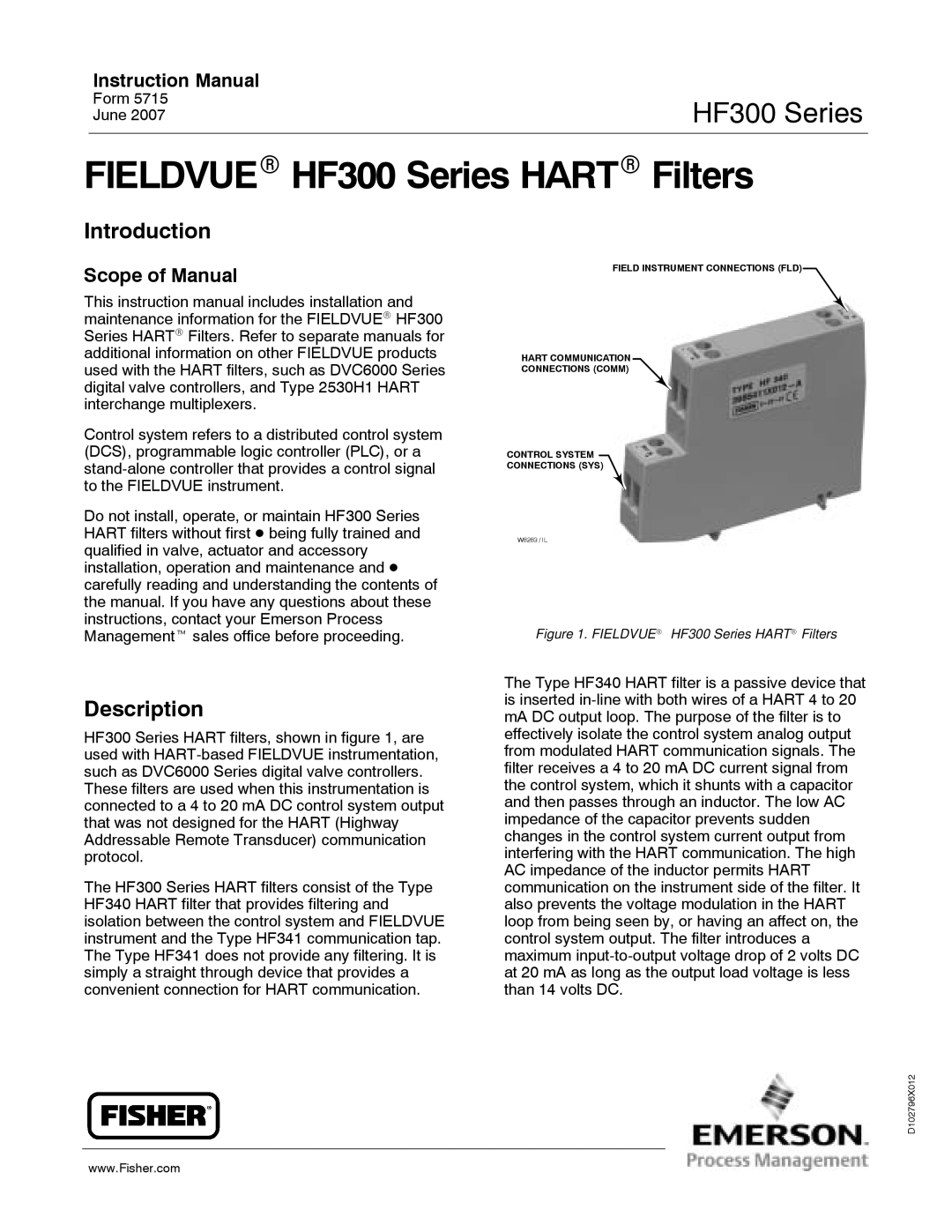 Emerson Process Management HF300 instruction manual Introduction, Description, Scope of Manual 