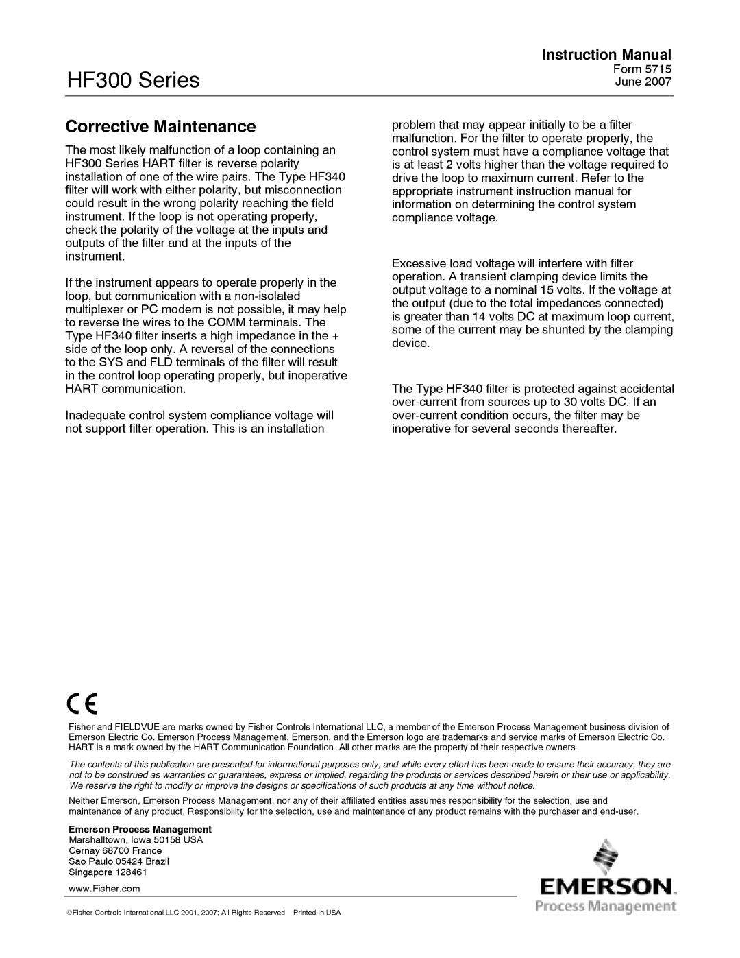 Emerson Process Management HF300 instruction manual Corrective Maintenance 