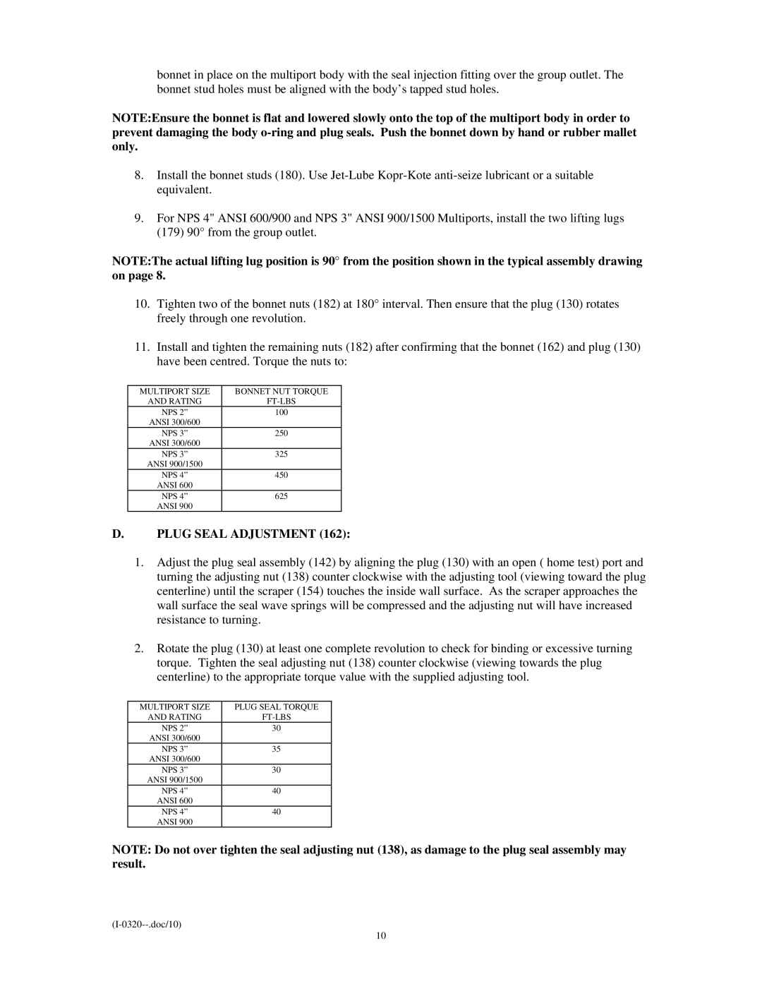 Emerson Process Management I-0320 service manual Plug Seal Adjustment 