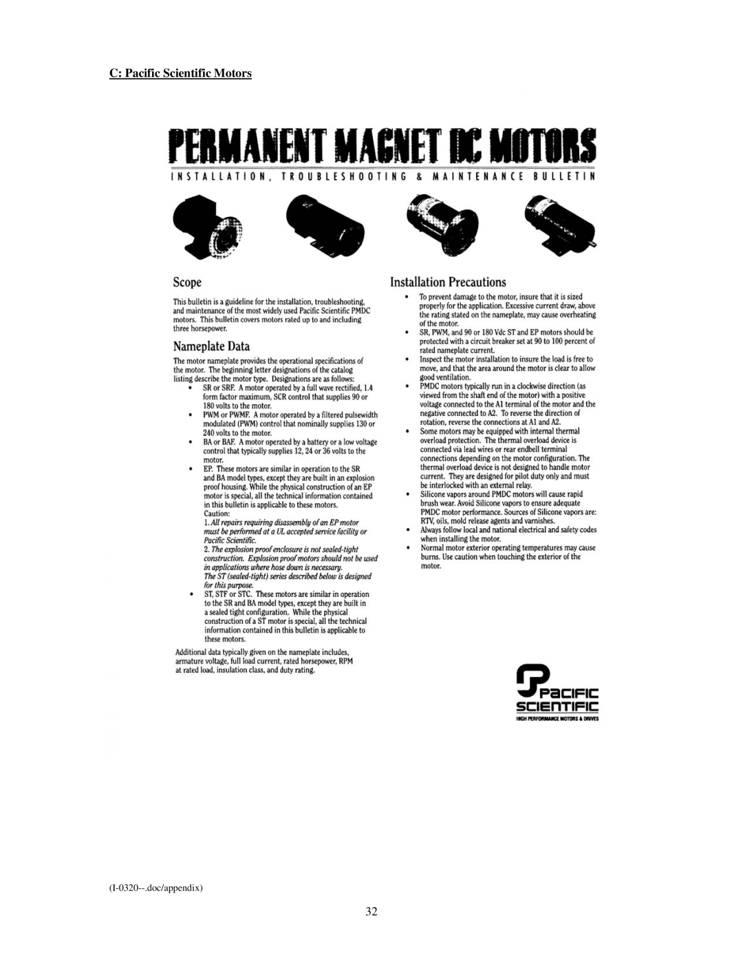 Emerson Process Management I-0320 service manual Pacific Scientific Motors 