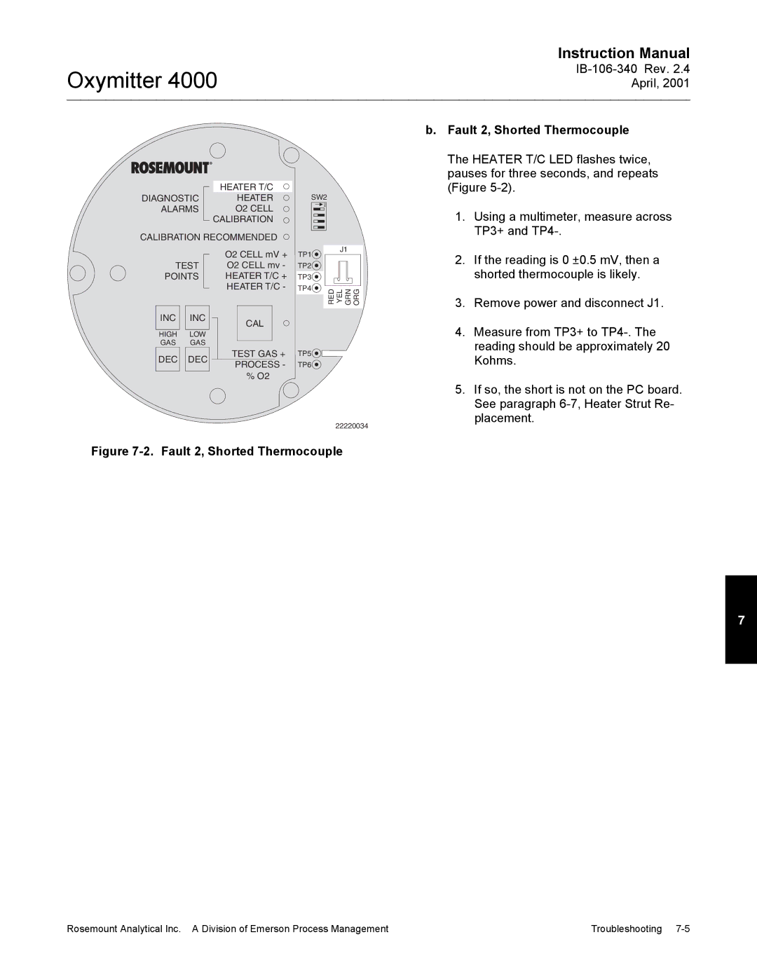 Emerson Process Management IB106-340 instruction manual Fault 2, Shorted Thermocouple 