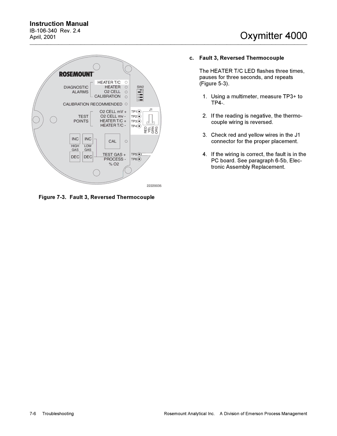 Emerson Process Management IB106-340 instruction manual Fault 3, Reversed Thermocouple 