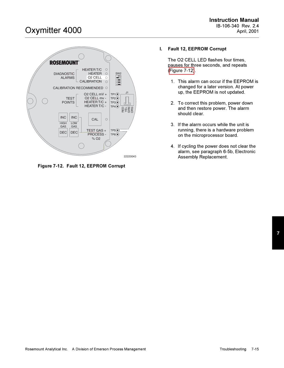 Emerson Process Management IB106-340 instruction manual Fault 12, Eeprom Corrupt 