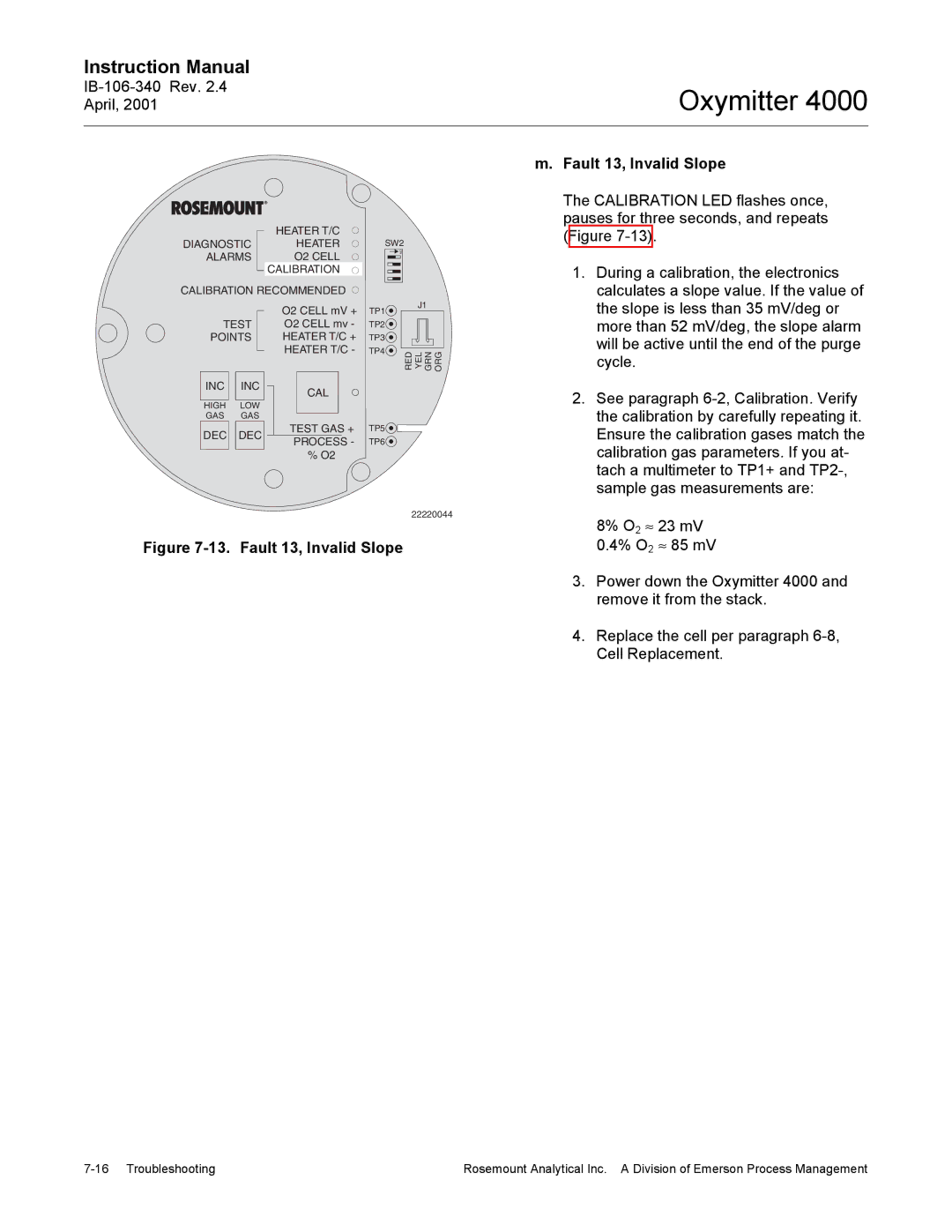 Emerson Process Management IB106-340 instruction manual Fault 13, Invalid Slope 