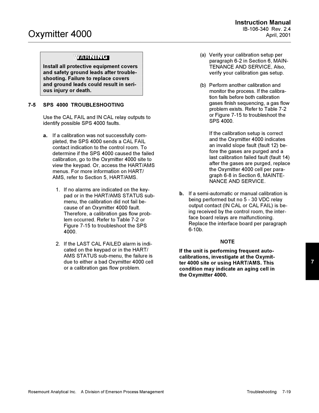 Emerson Process Management IB106-340 instruction manual SPS 4000 Troubleshooting, Nance and Service 