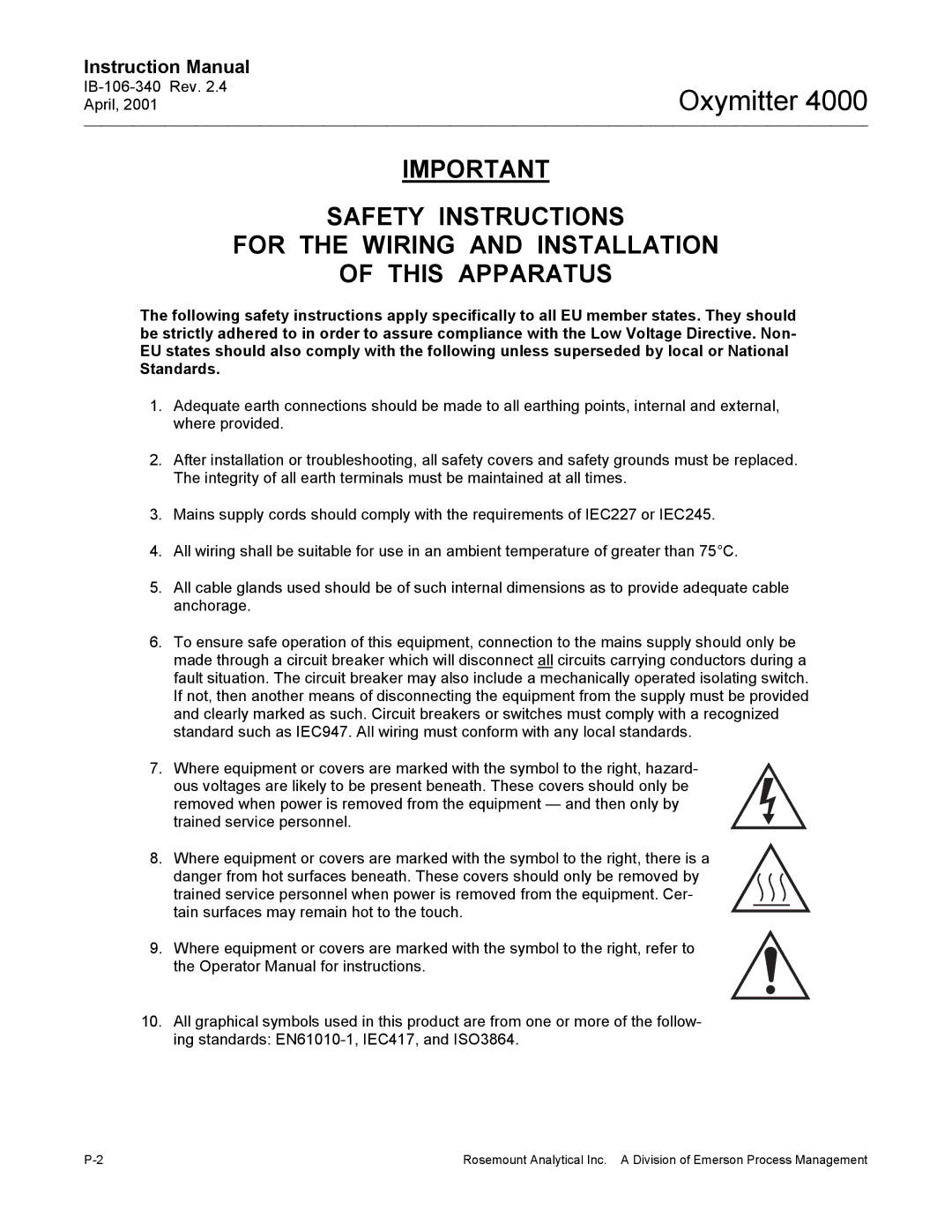 Emerson Process Management IB106-340 instruction manual Oxymitter 