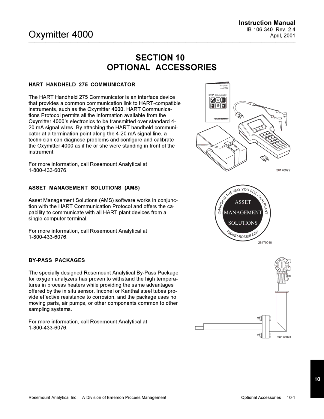 Emerson Process Management IB106-340 Section Optional Accessories, Hart Handheld 275 Communicator, BY-PASS Packages 