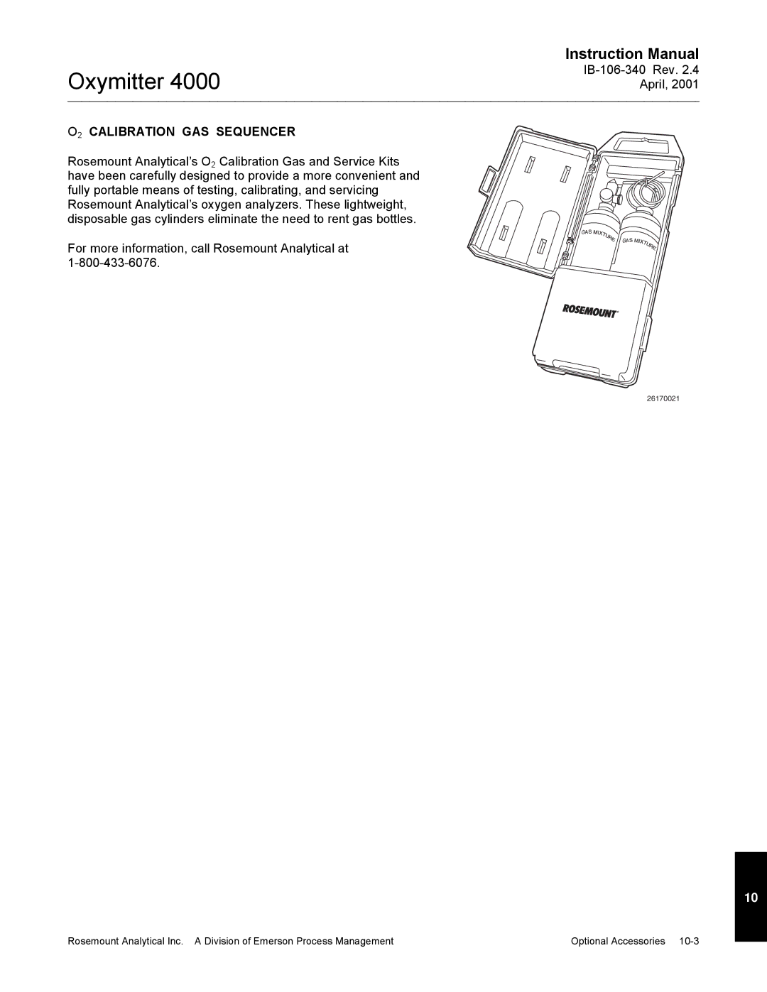 Emerson Process Management IB106-340 instruction manual O2 Calibration GAS Sequencer 