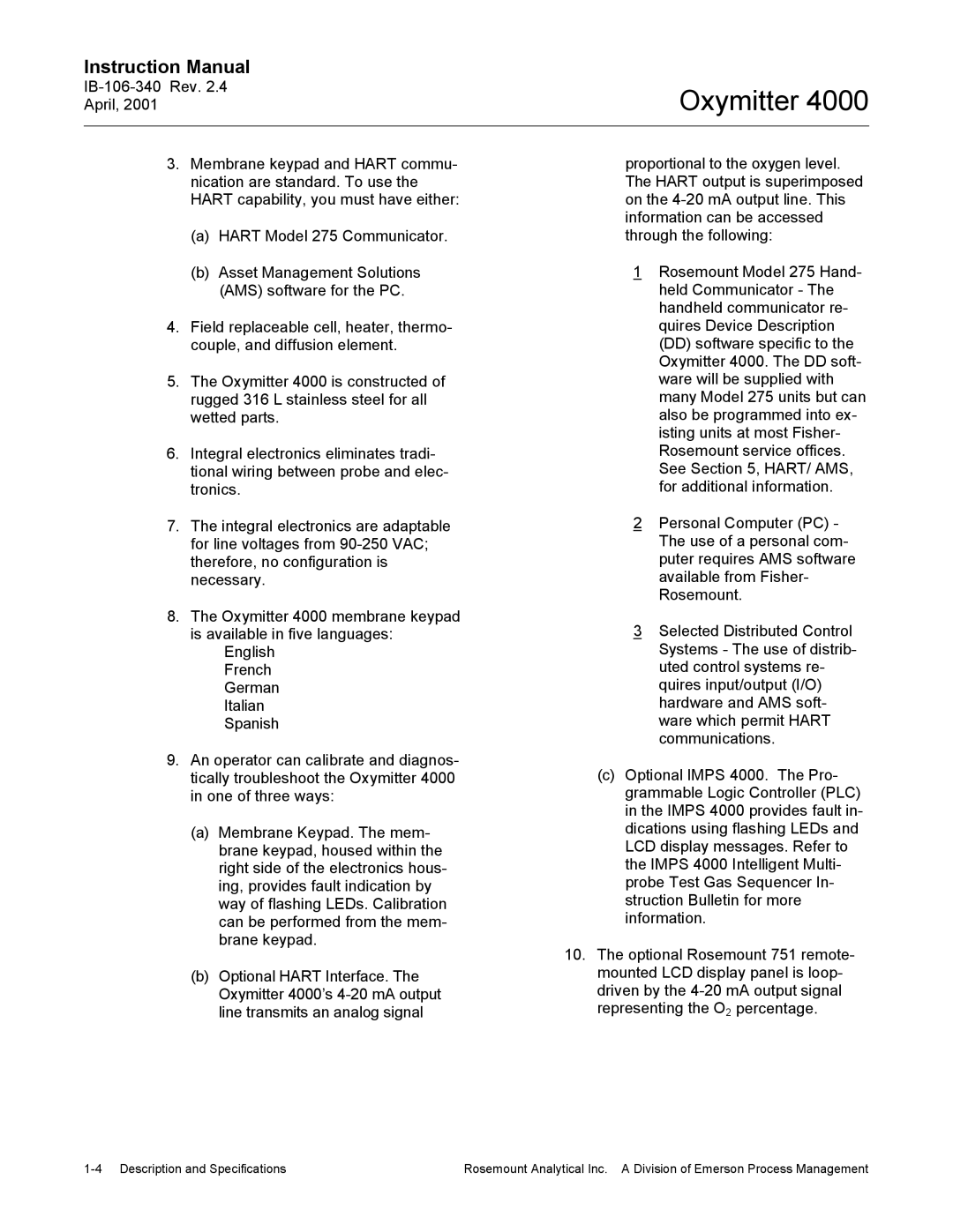 Emerson Process Management IB106-340 instruction manual Oxymitter 