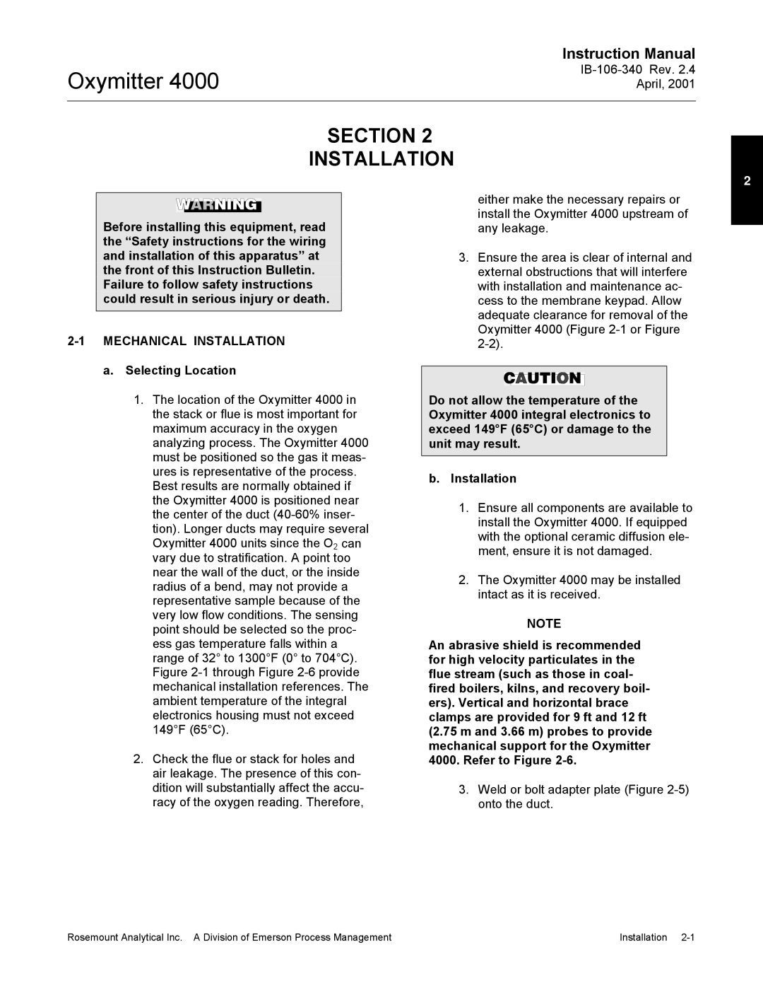 Emerson Process Management IB106-340 instruction manual Section Installation, Mechanical Installation, Selecting Location 