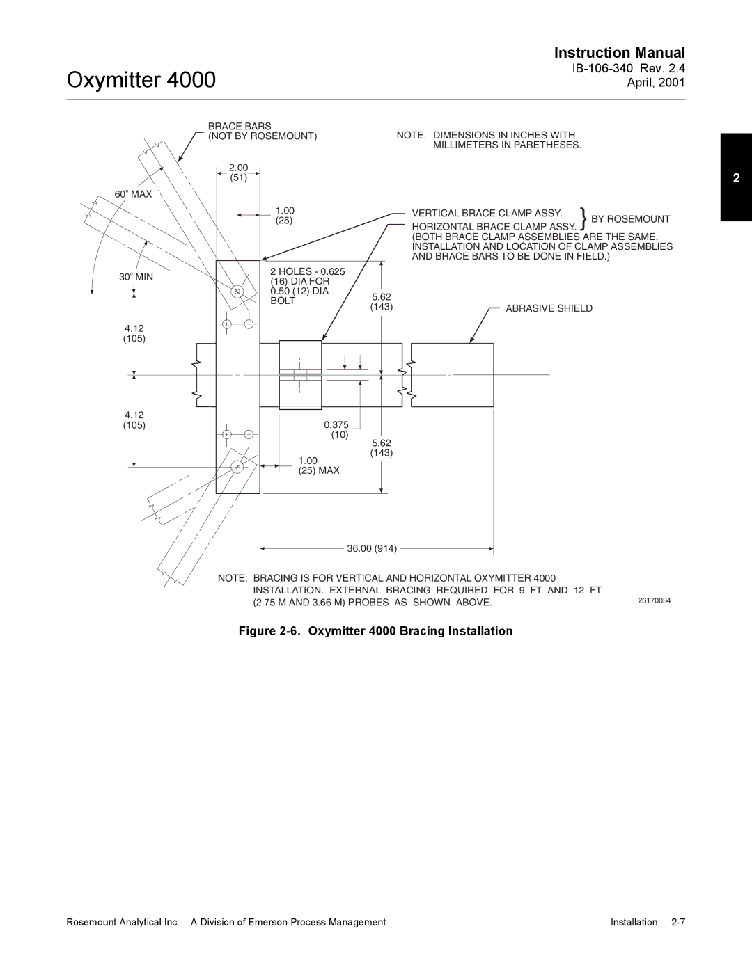 Emerson Process Management IB106-340 instruction manual Oxymitter 4000 Bracing Installation 