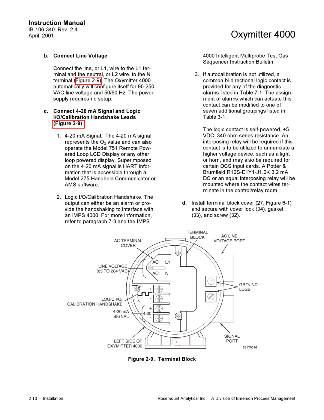 Emerson Process Management IB106-340 Connect Line Voltage, Intelligent Multiprobe Test Gas, Sequencer Instruction Bulletin 