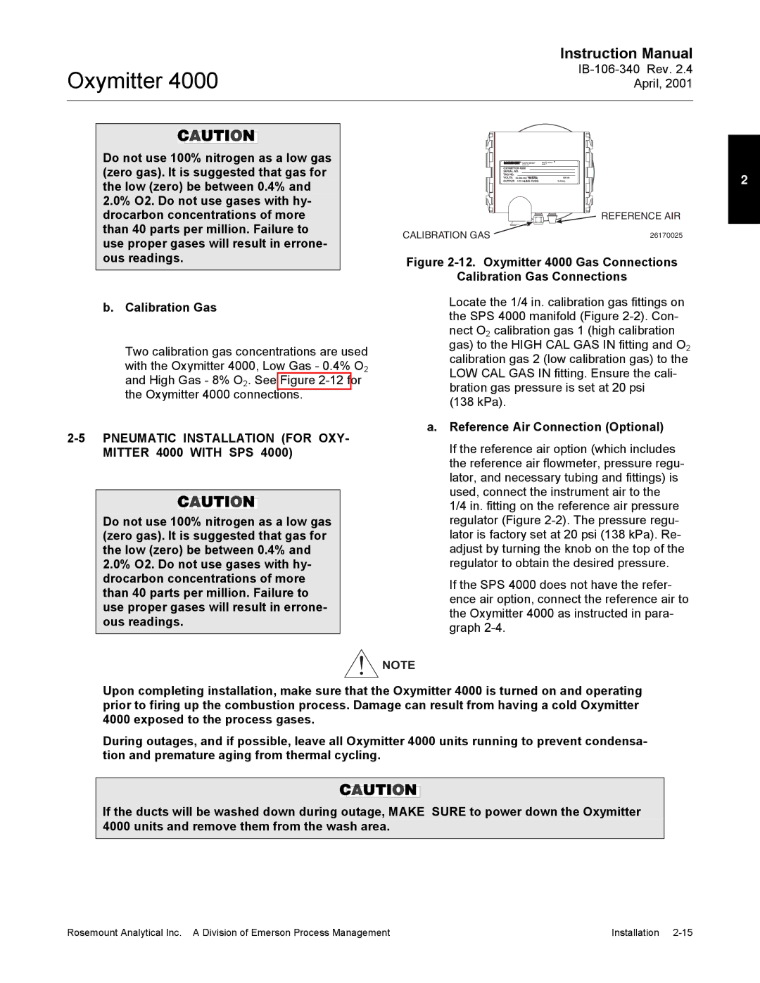 Emerson Process Management IB106-340 instruction manual Pneumatic Installation for OXY- Mitter 4000 with SPS 