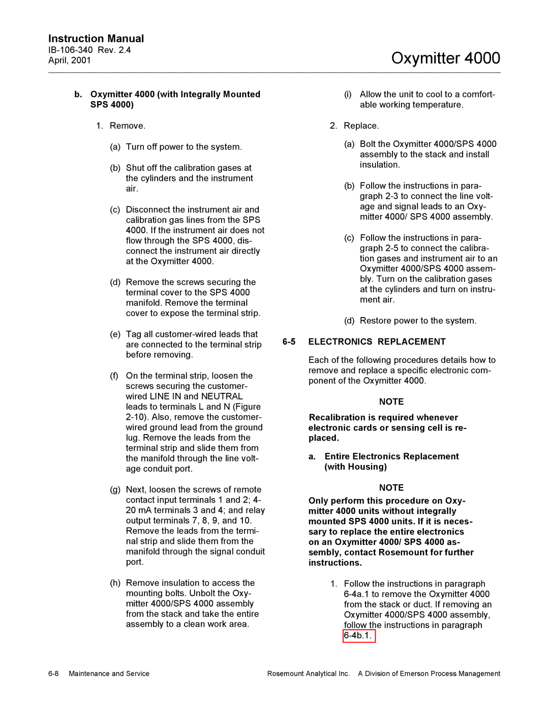 Emerson Process Management IB106-340 instruction manual Electronics Replacement 