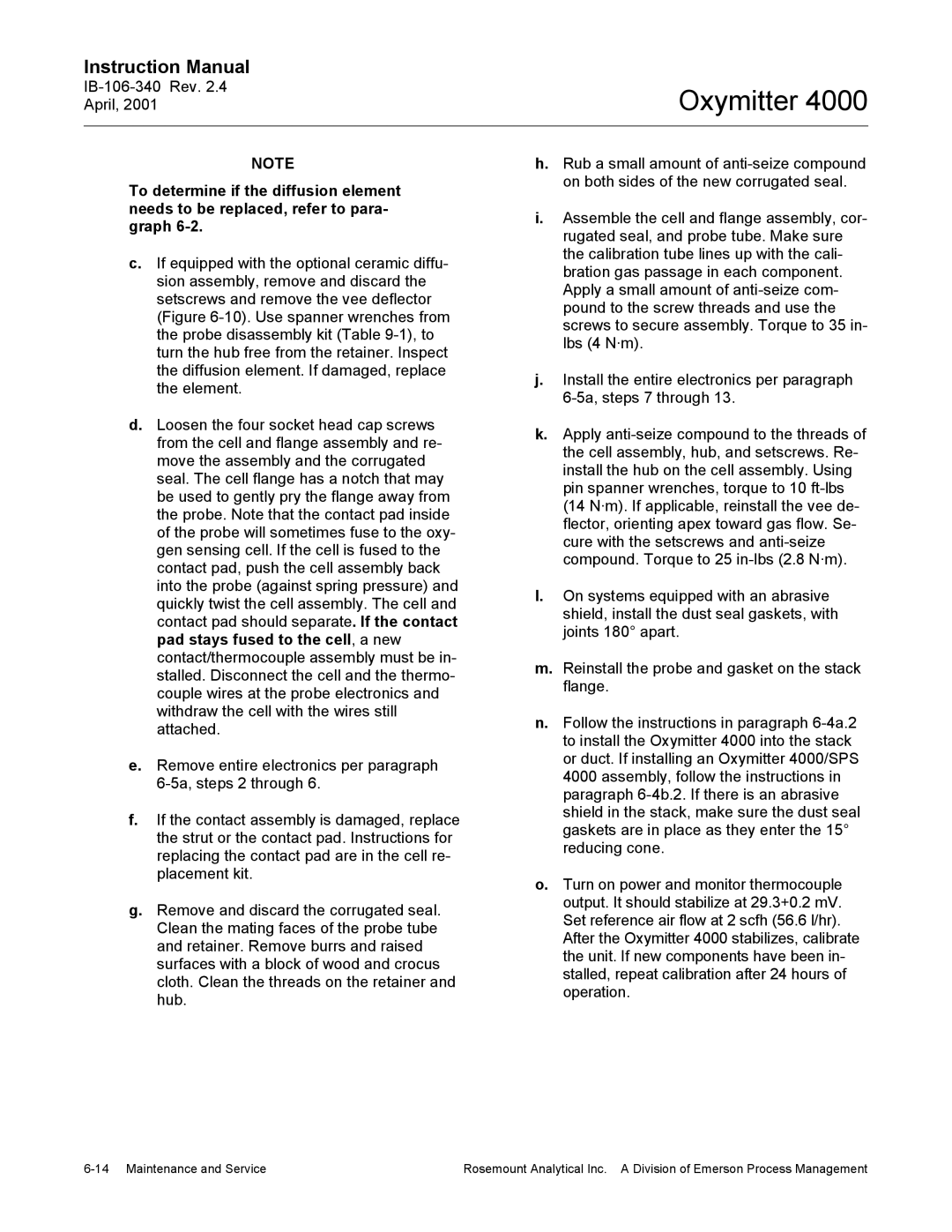 Emerson Process Management IB106-340 instruction manual Oxymitter 