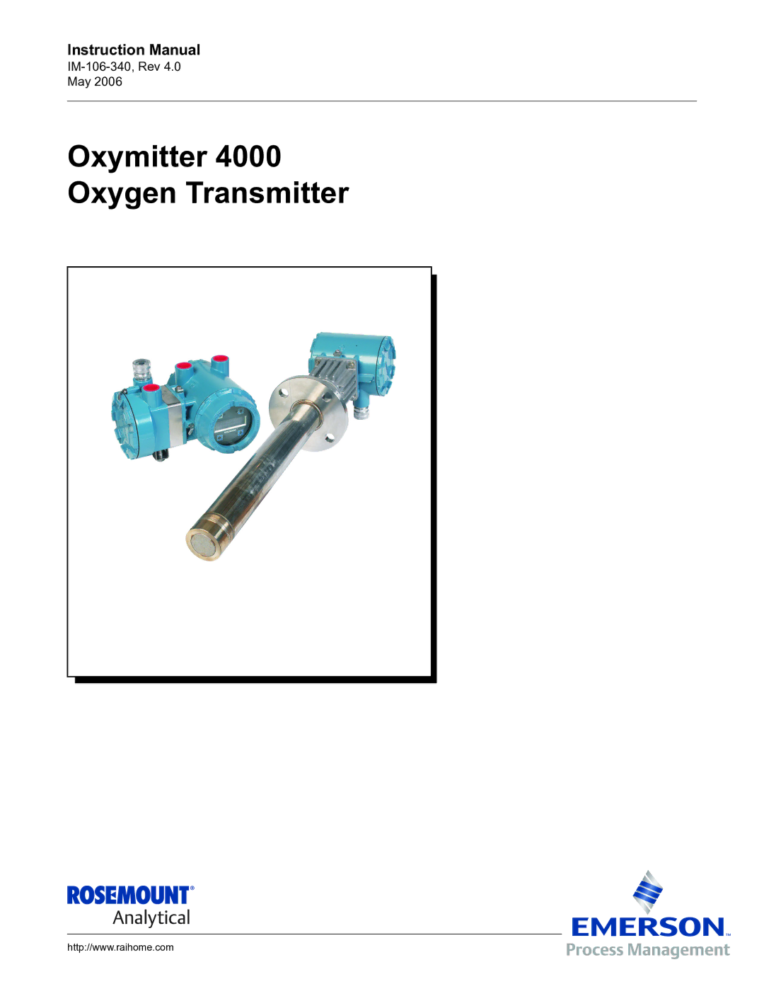 Emerson Process Management IM-106-340 instruction manual Oxymitter 4000 Oxygen Transmitter 