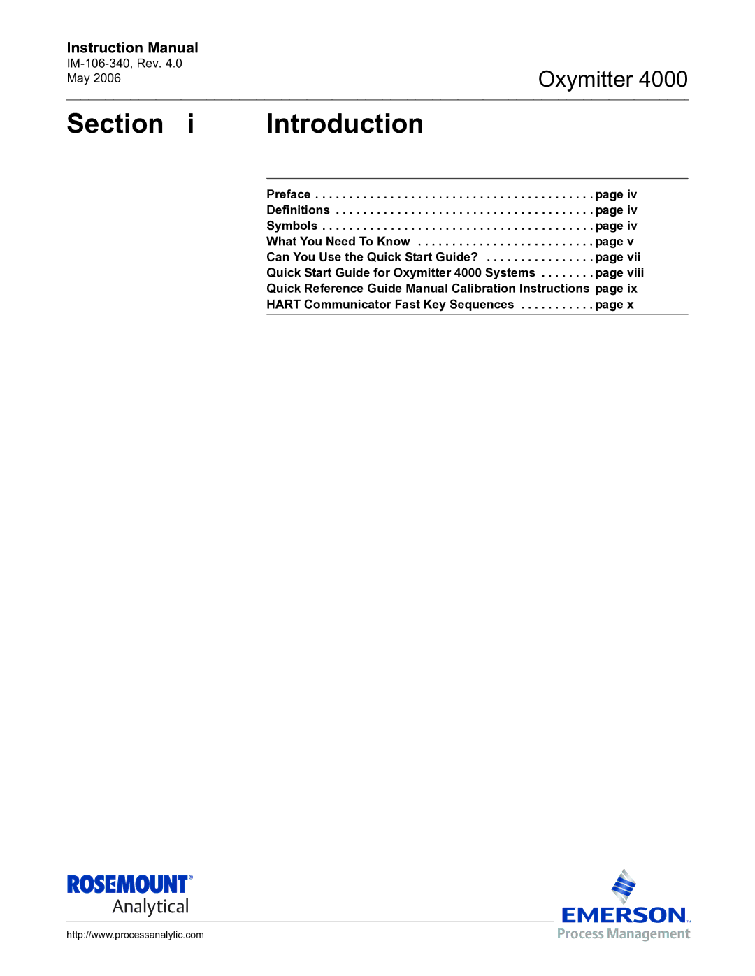 Emerson Process Management IM-106-340 instruction manual Section Introduction 