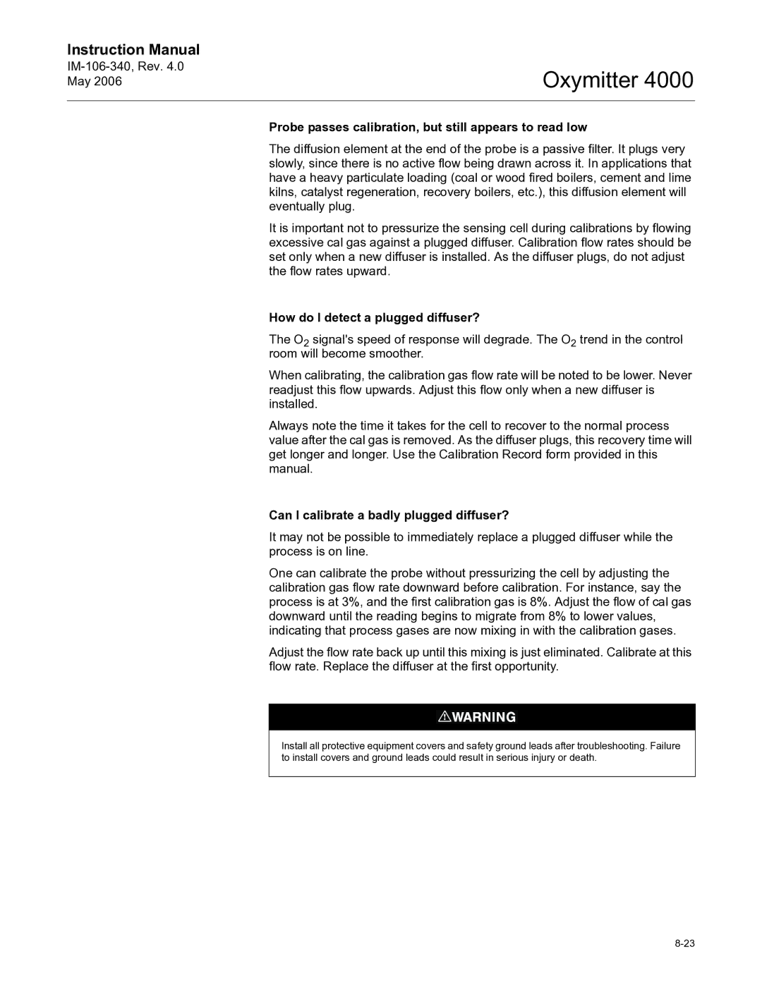 Emerson Process Management IM-106-340 instruction manual Probe passes calibration, but still appears to read low 