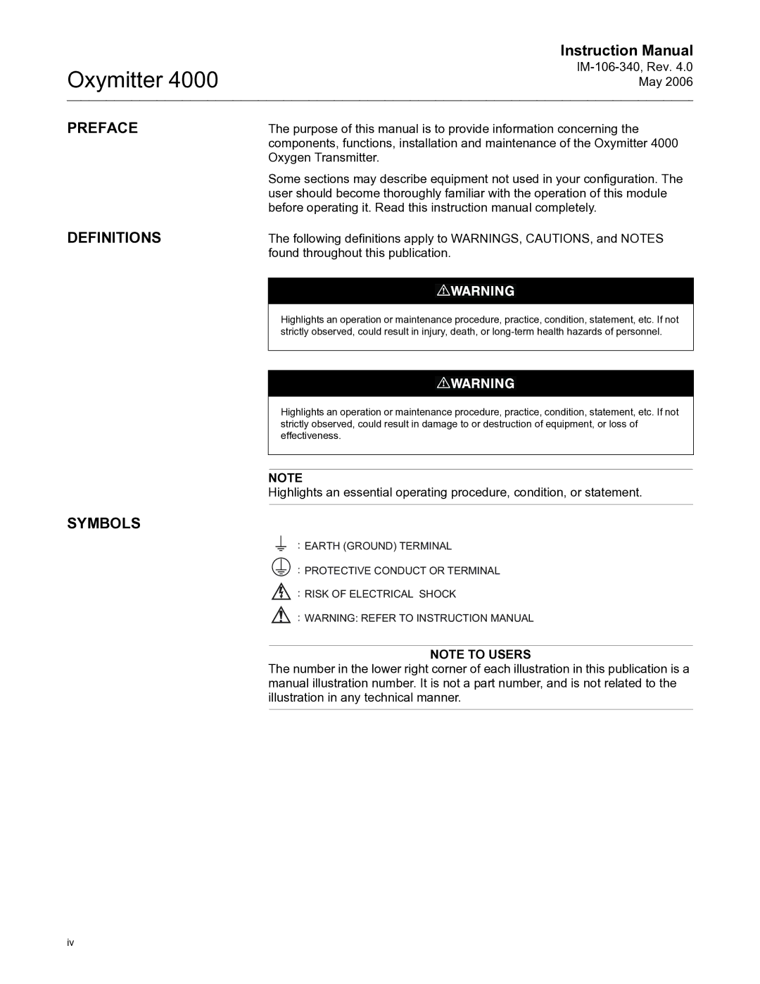 Emerson Process Management IM-106-340 instruction manual Preface, Definitions, Symbols 