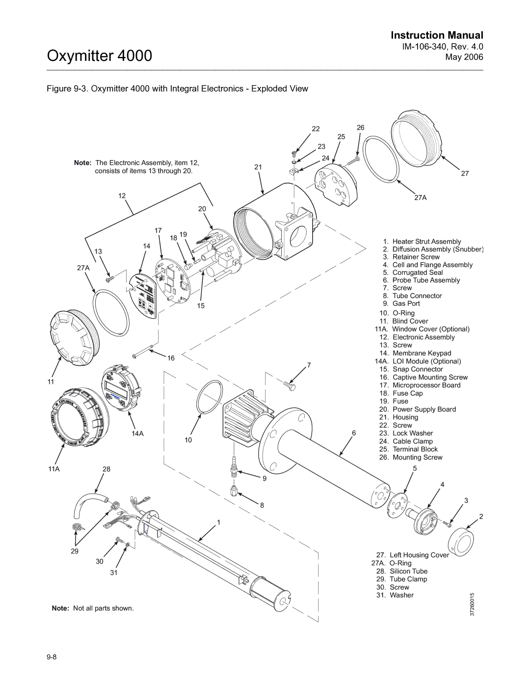 Emerson Process Management IM-106-340 instruction manual Oxymitter 4000 with Integral Electronics Exploded View 