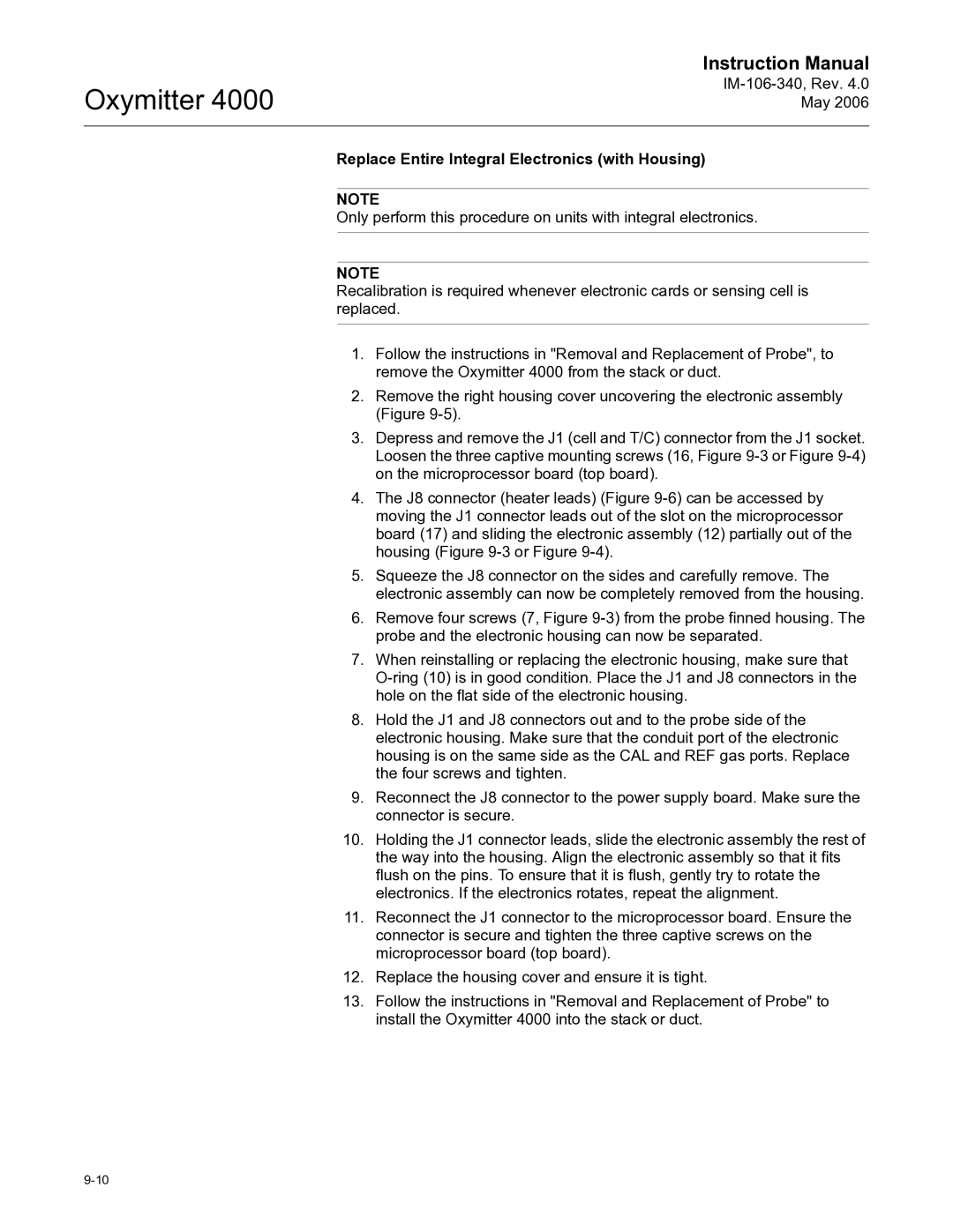 Emerson Process Management IM-106-340 instruction manual Replace Entire Integral Electronics with Housing 