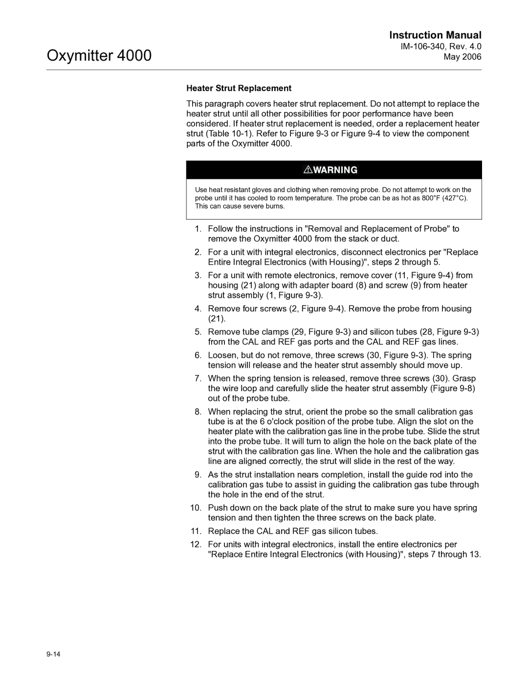 Emerson Process Management IM-106-340 instruction manual Heater Strut Replacement 