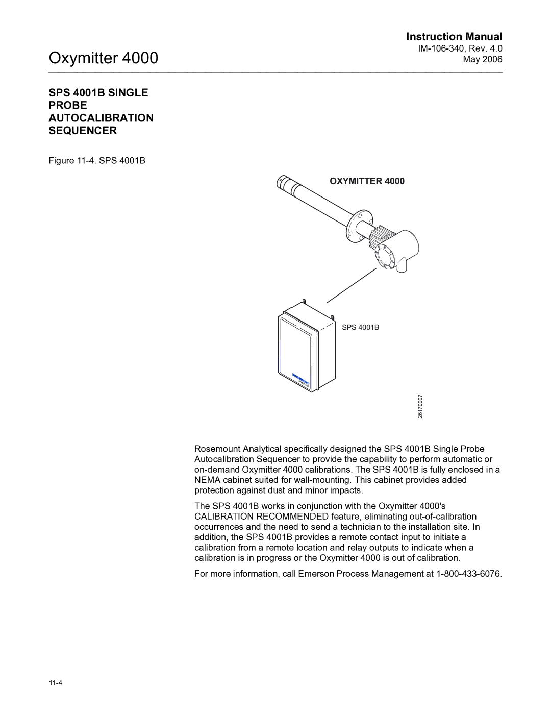 Emerson Process Management IM-106-340 instruction manual SPS 4001B Single Probe Autocalibration Sequencer 