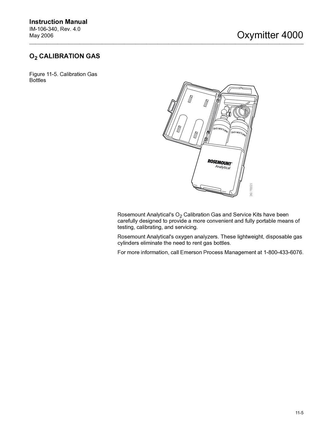 Emerson Process Management IM-106-340 instruction manual O2 Calibration GAS, Calibration Gas Bottles 