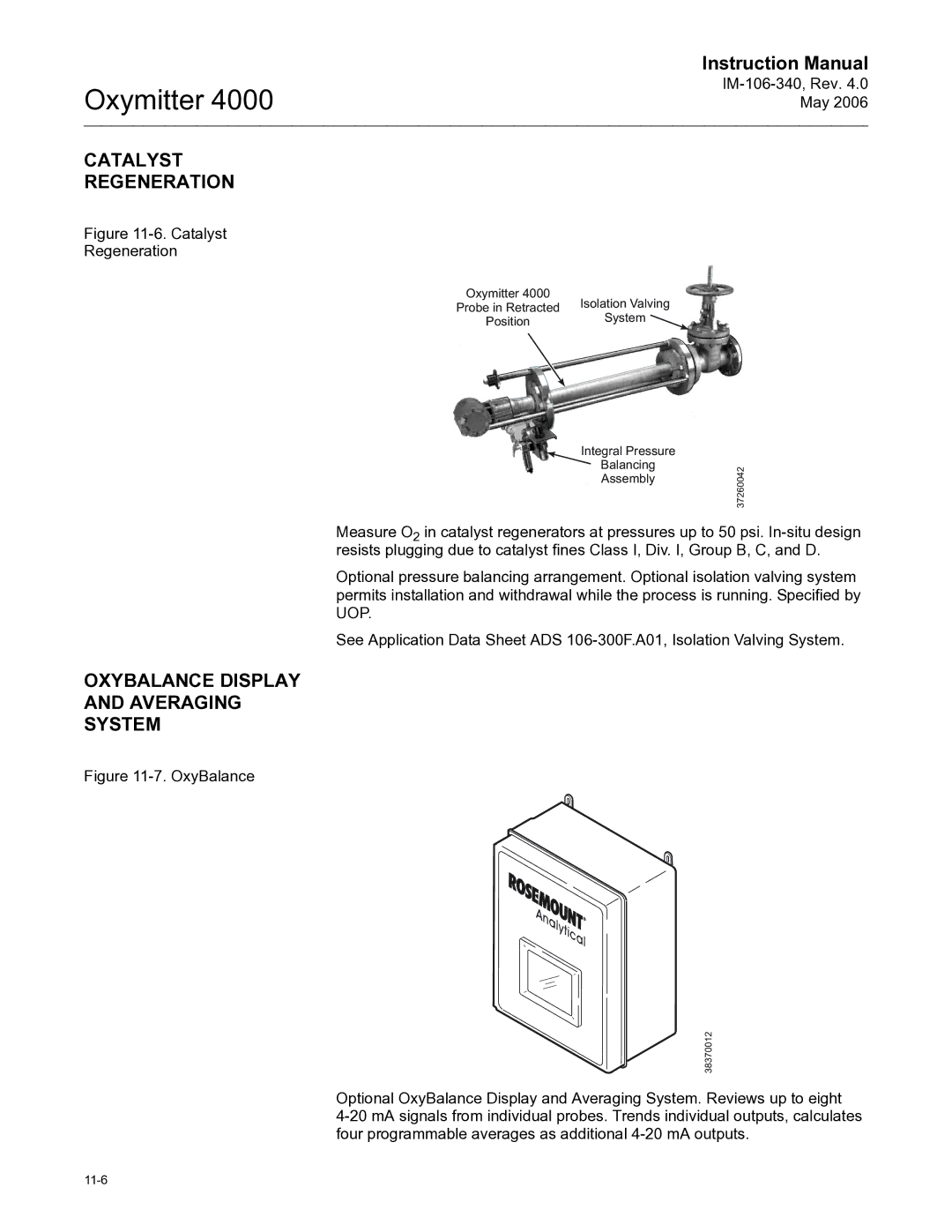 Emerson Process Management IM-106-340 instruction manual Catalyst Regeneration, Oxybalance Display Averaging System 