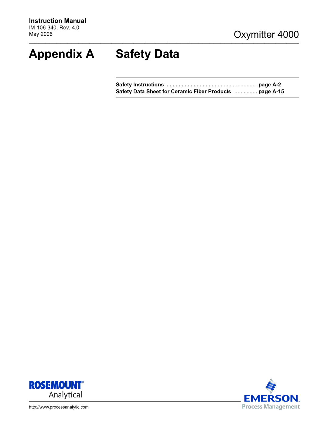 Emerson Process Management IM-106-340 instruction manual Appendix a Safety Data 