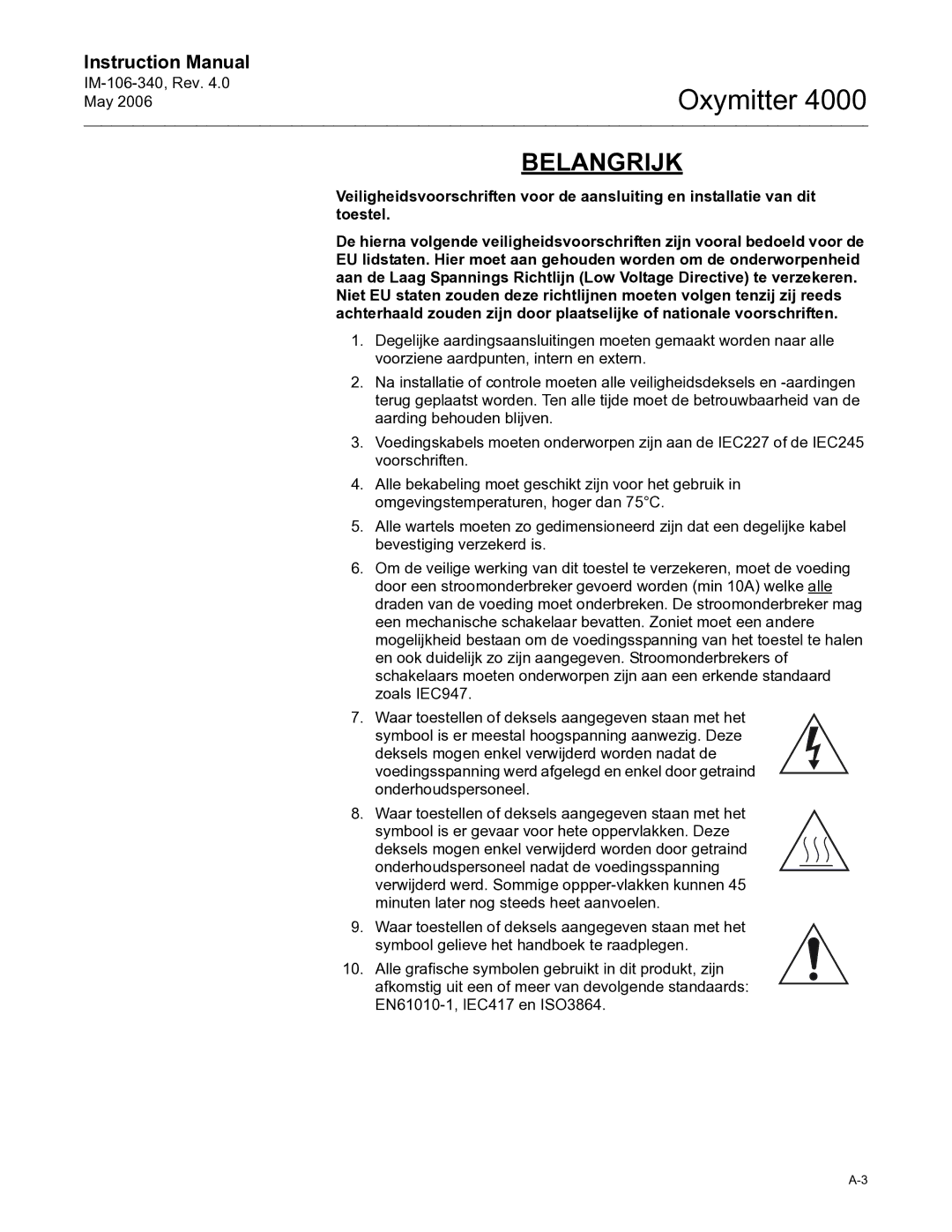 Emerson Process Management IM-106-340 instruction manual Belangrijk 