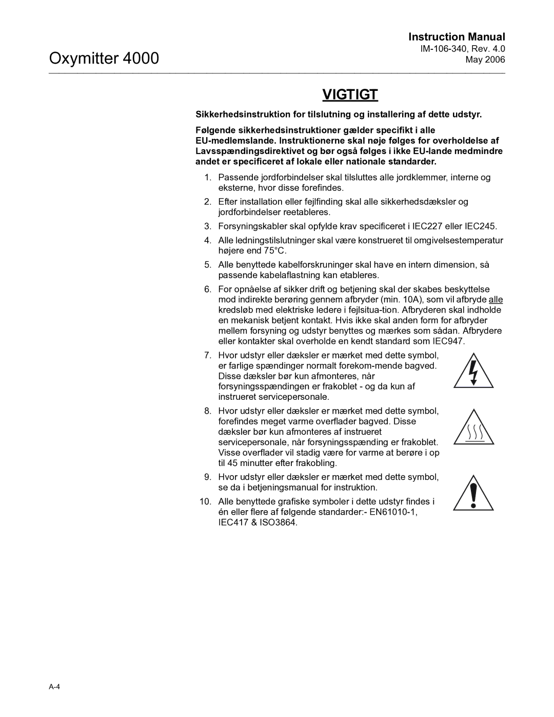 Emerson Process Management IM-106-340 instruction manual Vigtigt 