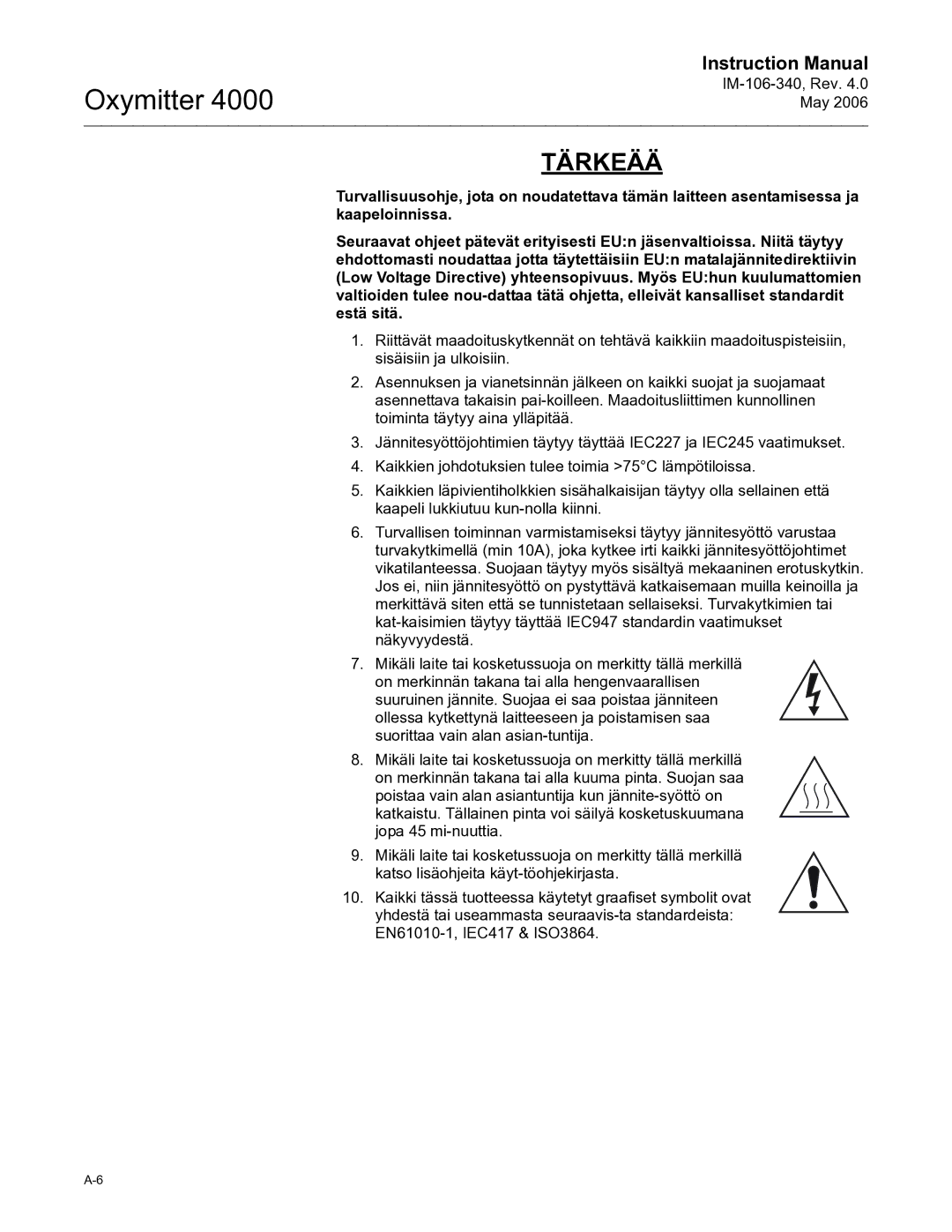 Emerson Process Management IM-106-340 instruction manual Tärkeää 