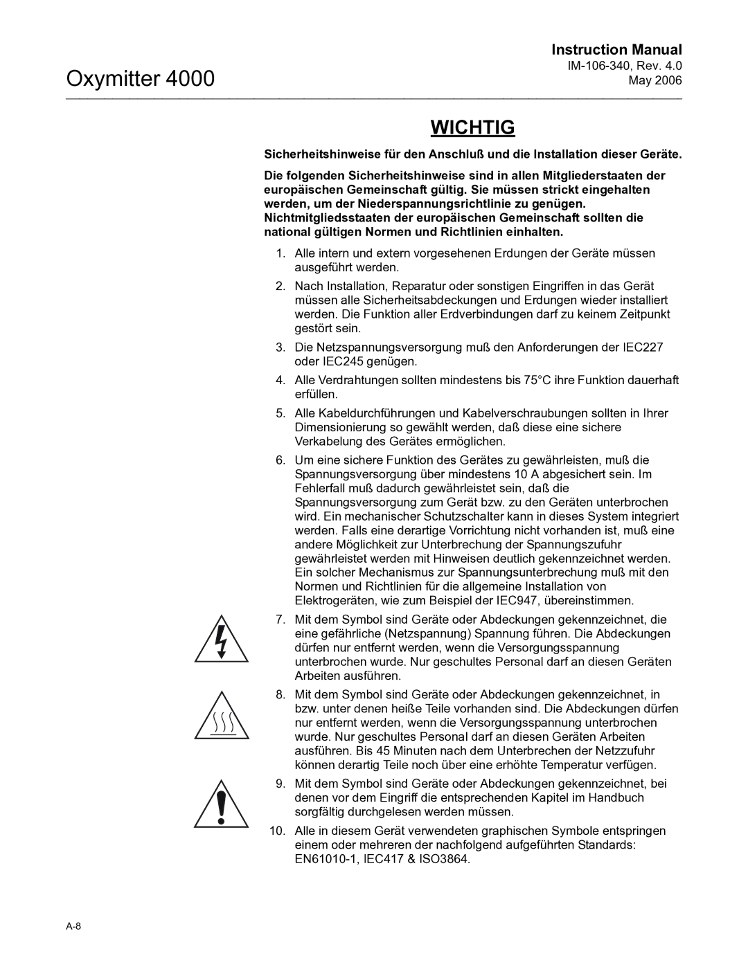 Emerson Process Management IM-106-340 instruction manual Wichtig 