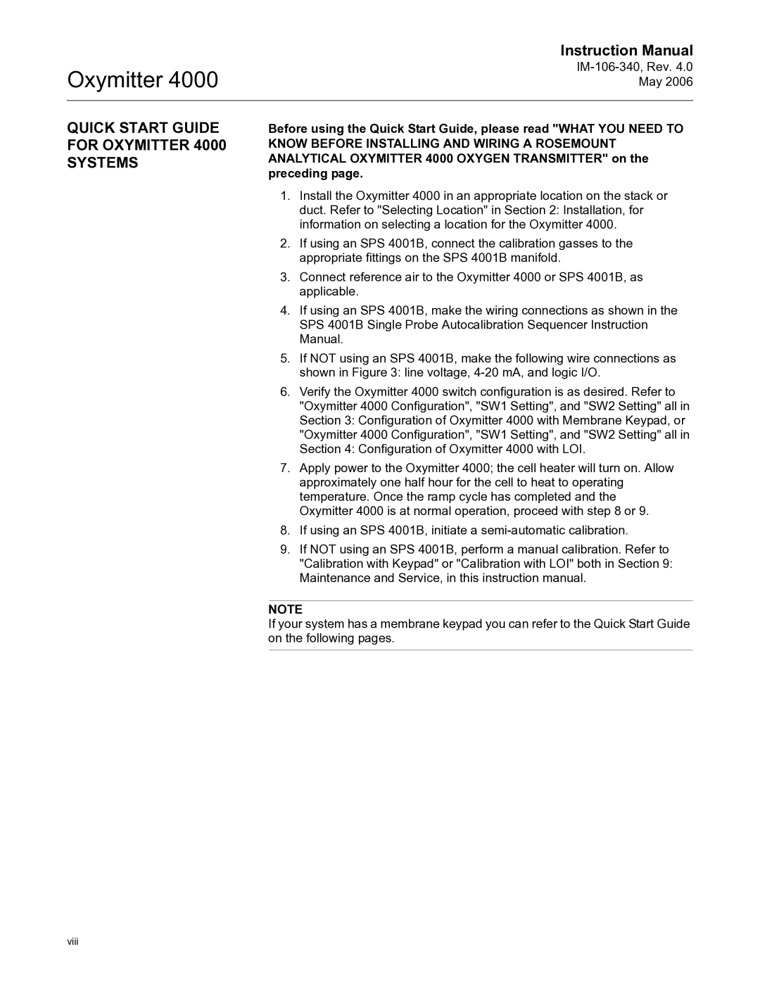 Emerson Process Management IM-106-340 instruction manual Quick Start Guide for Oxymitter 4000 Systems 