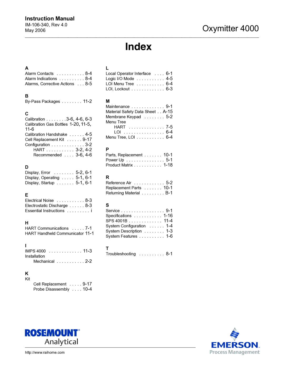 Emerson Process Management IM-106-340 instruction manual Index 