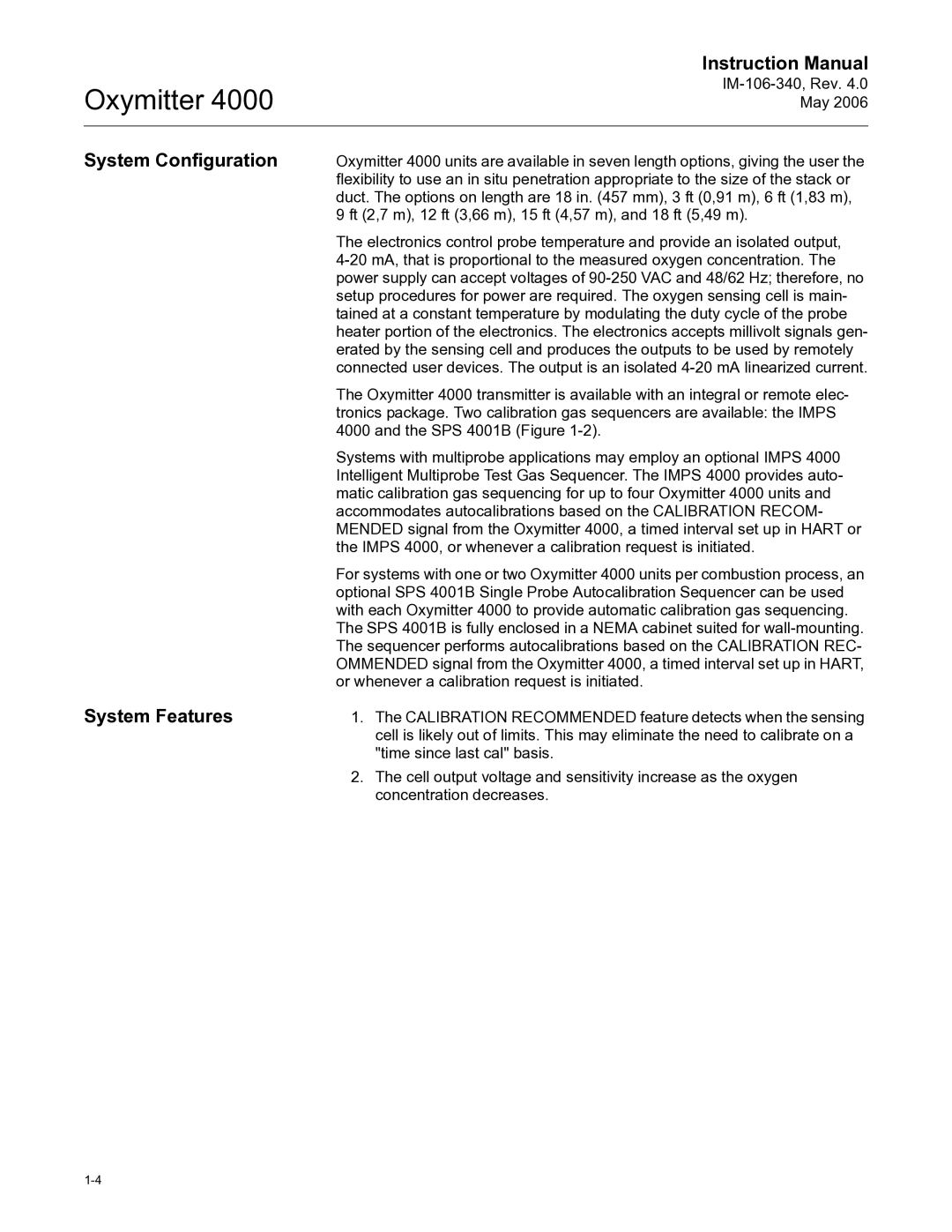 Emerson Process Management IM-106-340 instruction manual System Configuration System Features 