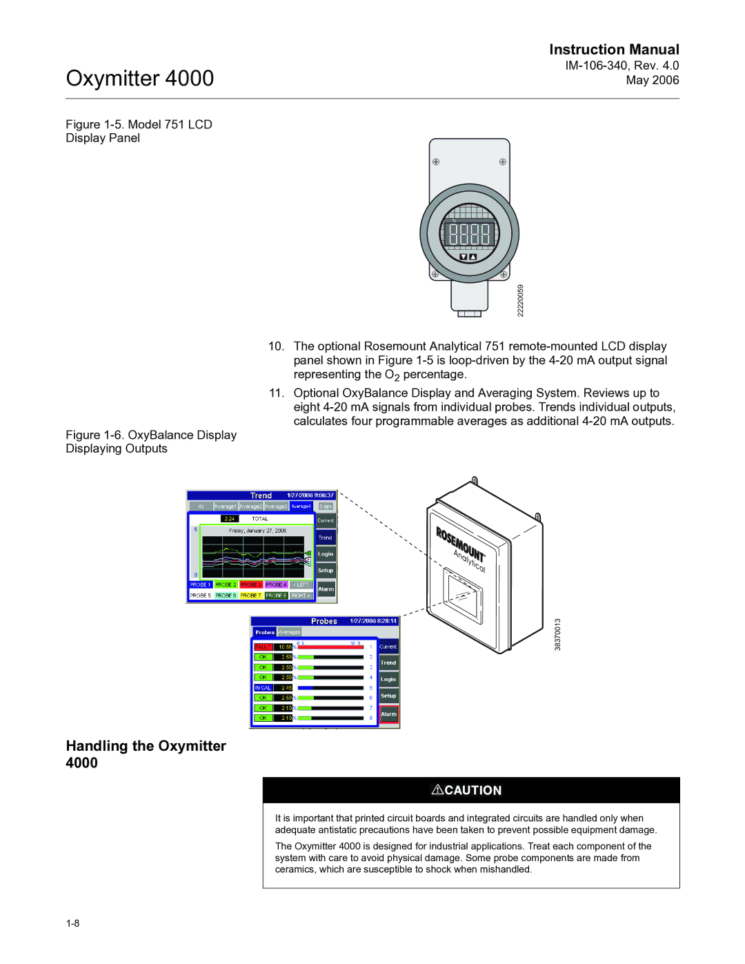 Emerson Process Management IM-106-340 instruction manual Handling the Oxymitter, Model 751 LCD Display Panel 