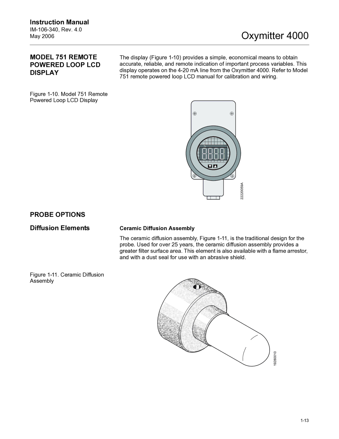 Emerson Process Management IM-106-340 Model 751 Remote Powered Loop LCD Display, Probe Options, Diffusion Elements 