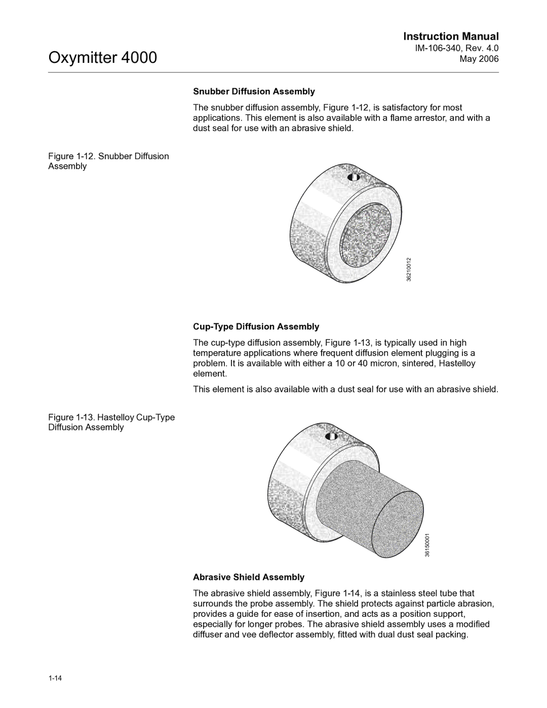 Emerson Process Management IM-106-340 Snubber Diffusion Assembly, Cup-Type Diffusion Assembly, Abrasive Shield Assembly 